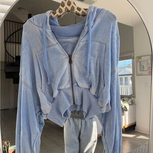 Free People Light Blue Cropped Hoodie